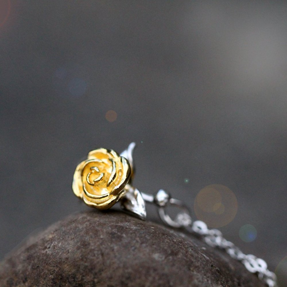 SOLD Gold Rose Flower Earrings studs Gold Vermeil Floral Earrings Studs for her - Picture 10 of 15